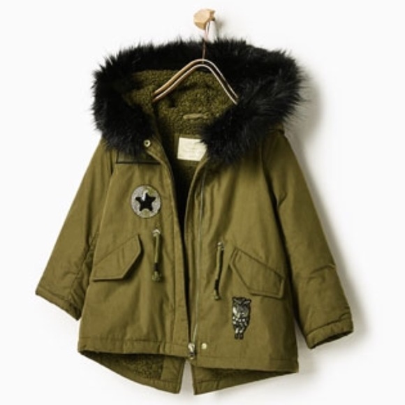 Zara Other - Zara girls coat khaki green patch coat size 6